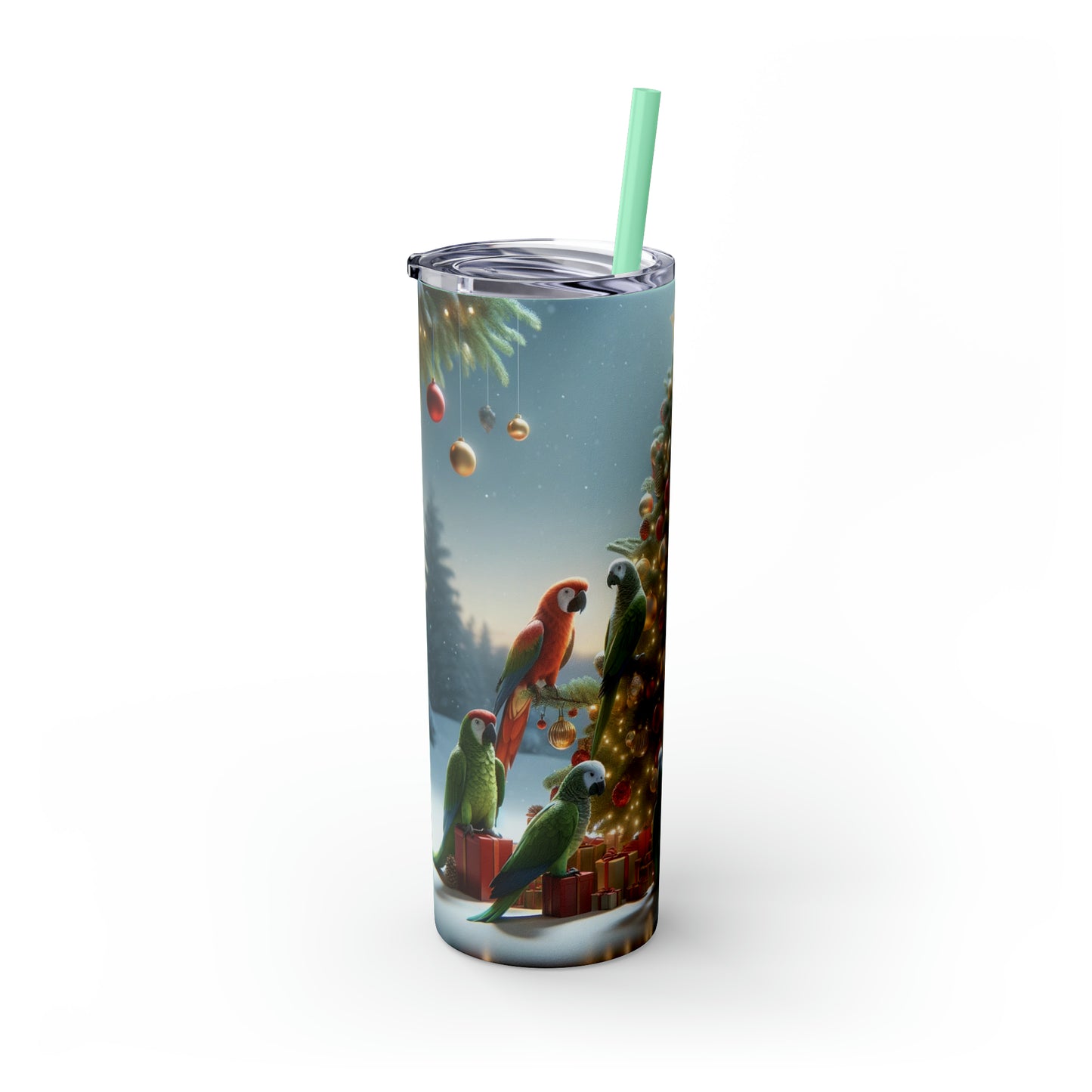 Parrot Christmas Tree Skinny Tumbler with Straw, 20oz