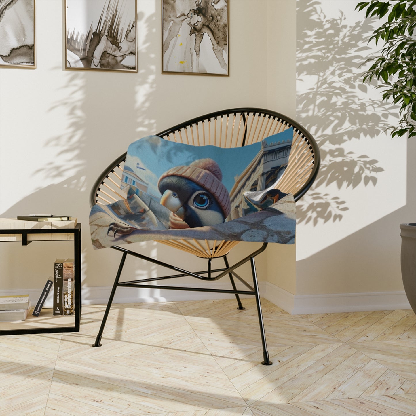Bird Shopping in Greece Velveteen Minky Blanket