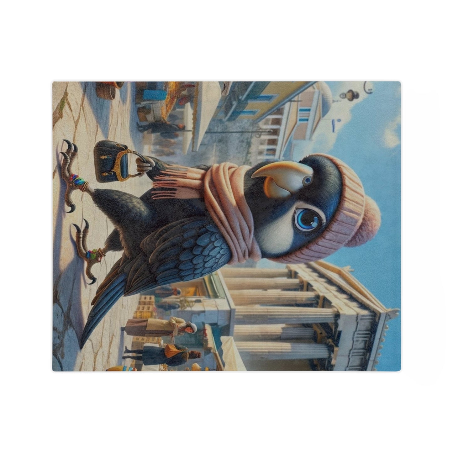 Bird Shopping in Greece Velveteen Minky Blanket