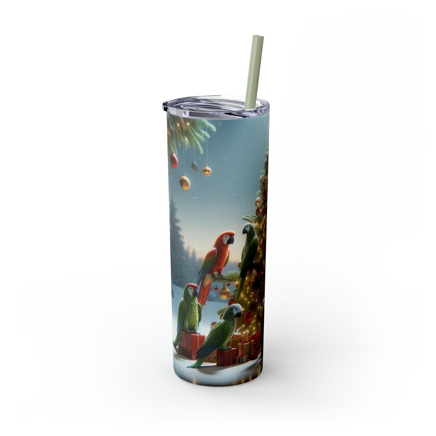 Parrot Christmas Tree Skinny Tumbler with Straw, 20oz