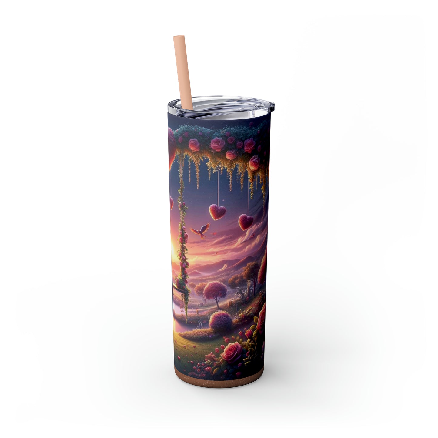 Valentine's Day Parrots Skinny Tumbler with Straw, 20oz