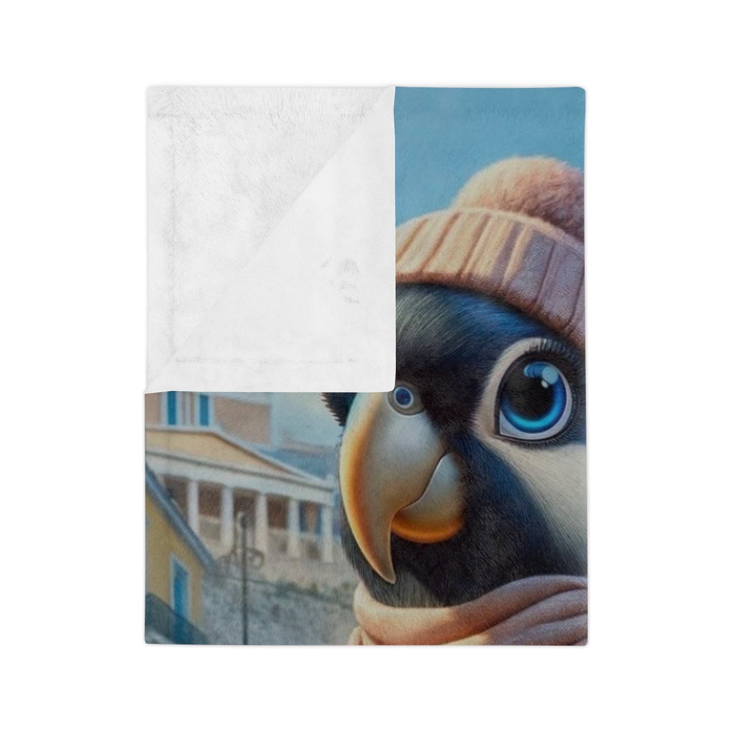 Bird Shopping in Greece Velveteen Minky Blanket