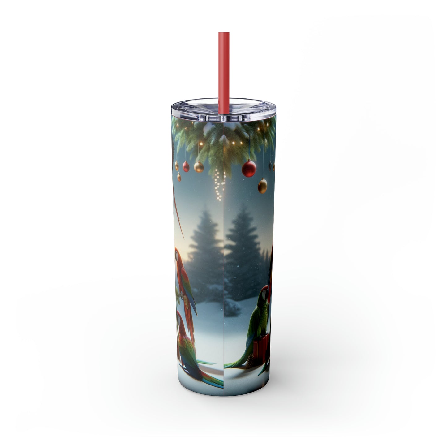 Parrot Christmas Tree Skinny Tumbler with Straw, 20oz