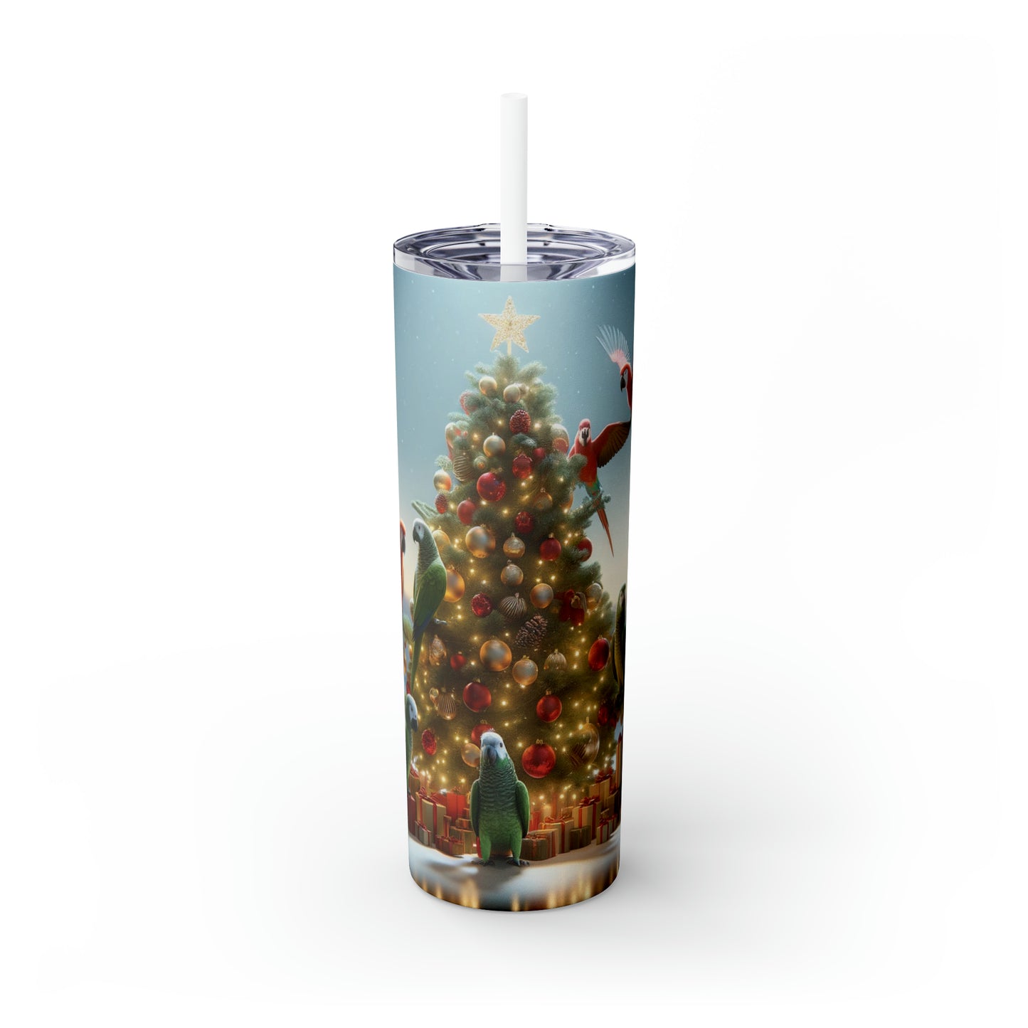 Parrot Christmas Tree Skinny Tumbler with Straw, 20oz