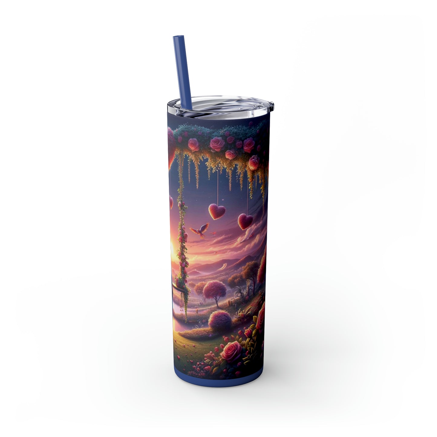 Valentine's Day Parrots Skinny Tumbler with Straw, 20oz