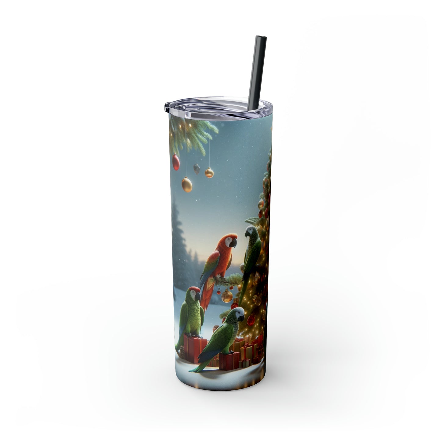 Parrot Christmas Tree Skinny Tumbler with Straw, 20oz