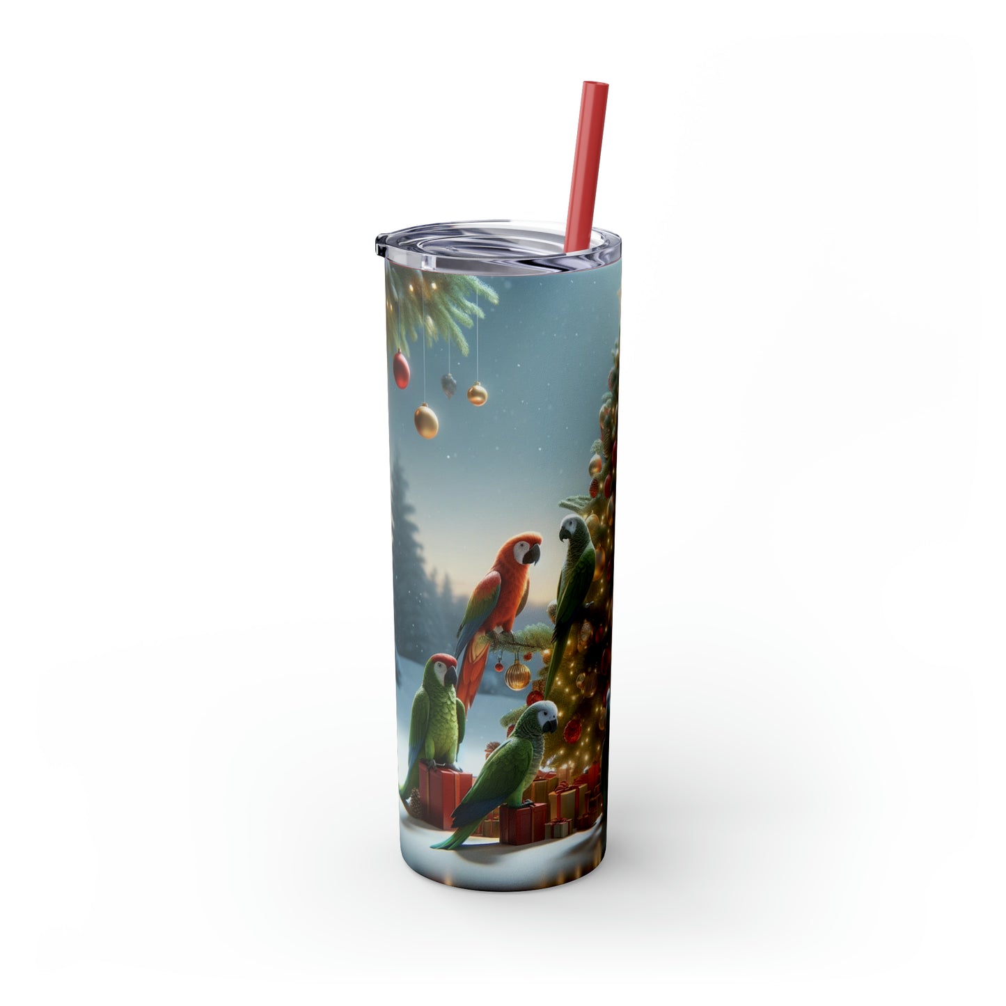 Parrot Christmas Tree Skinny Tumbler with Straw, 20oz