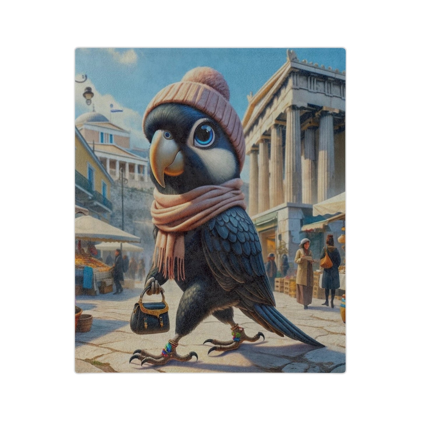 Bird Shopping in Greece Velveteen Minky Blanket