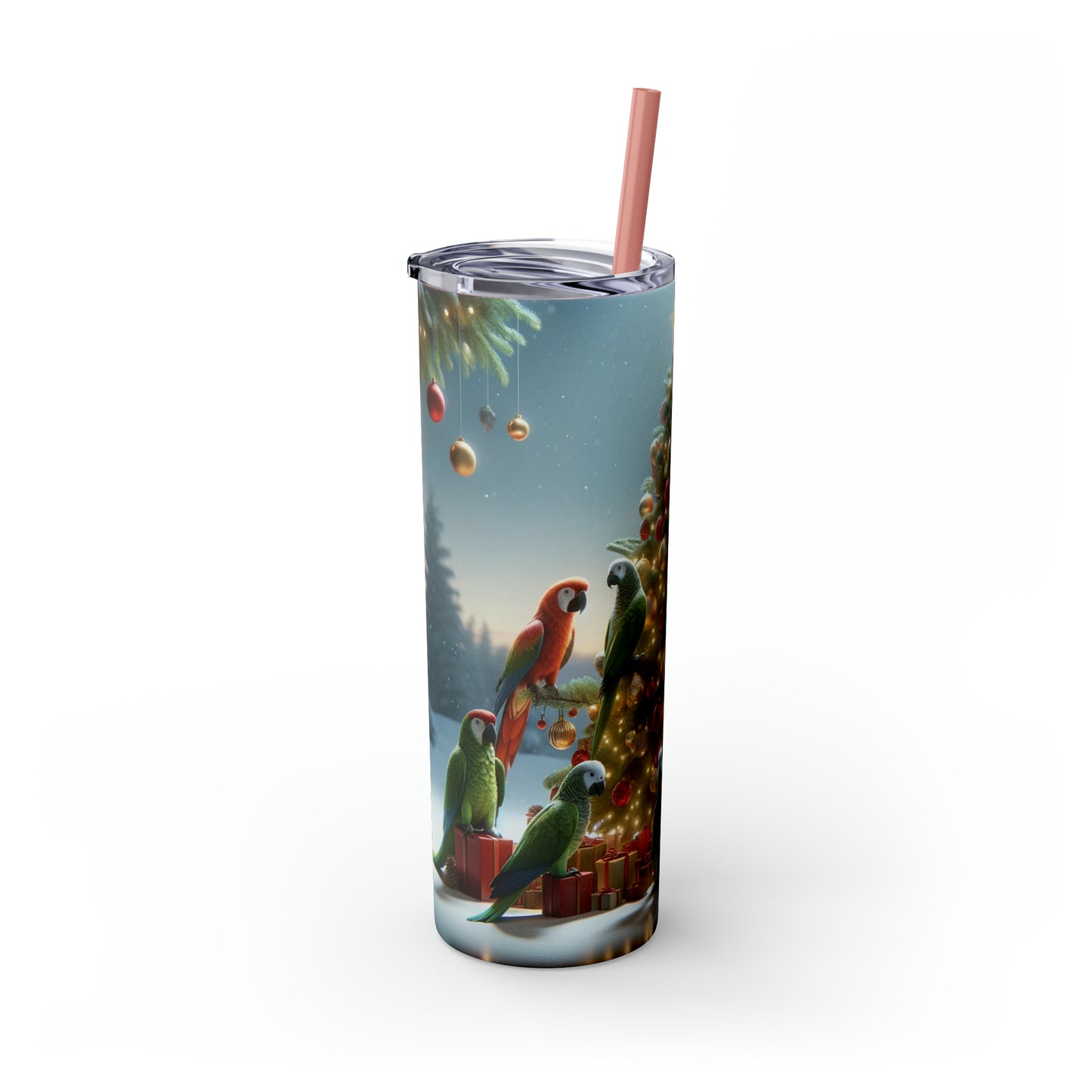 Parrot Christmas Tree Skinny Tumbler with Straw, 20oz