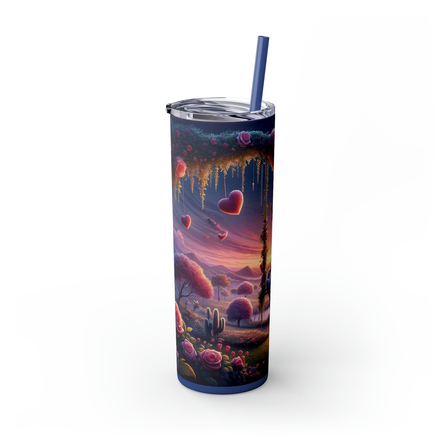 Valentine's Day Parrots Skinny Tumbler with Straw, 20oz