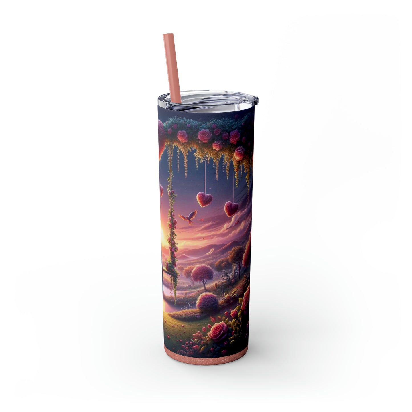 Valentine's Day Parrots Skinny Tumbler with Straw, 20oz