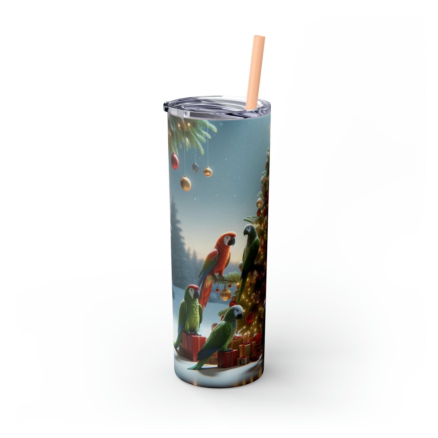 Parrot Christmas Tree Skinny Tumbler with Straw, 20oz