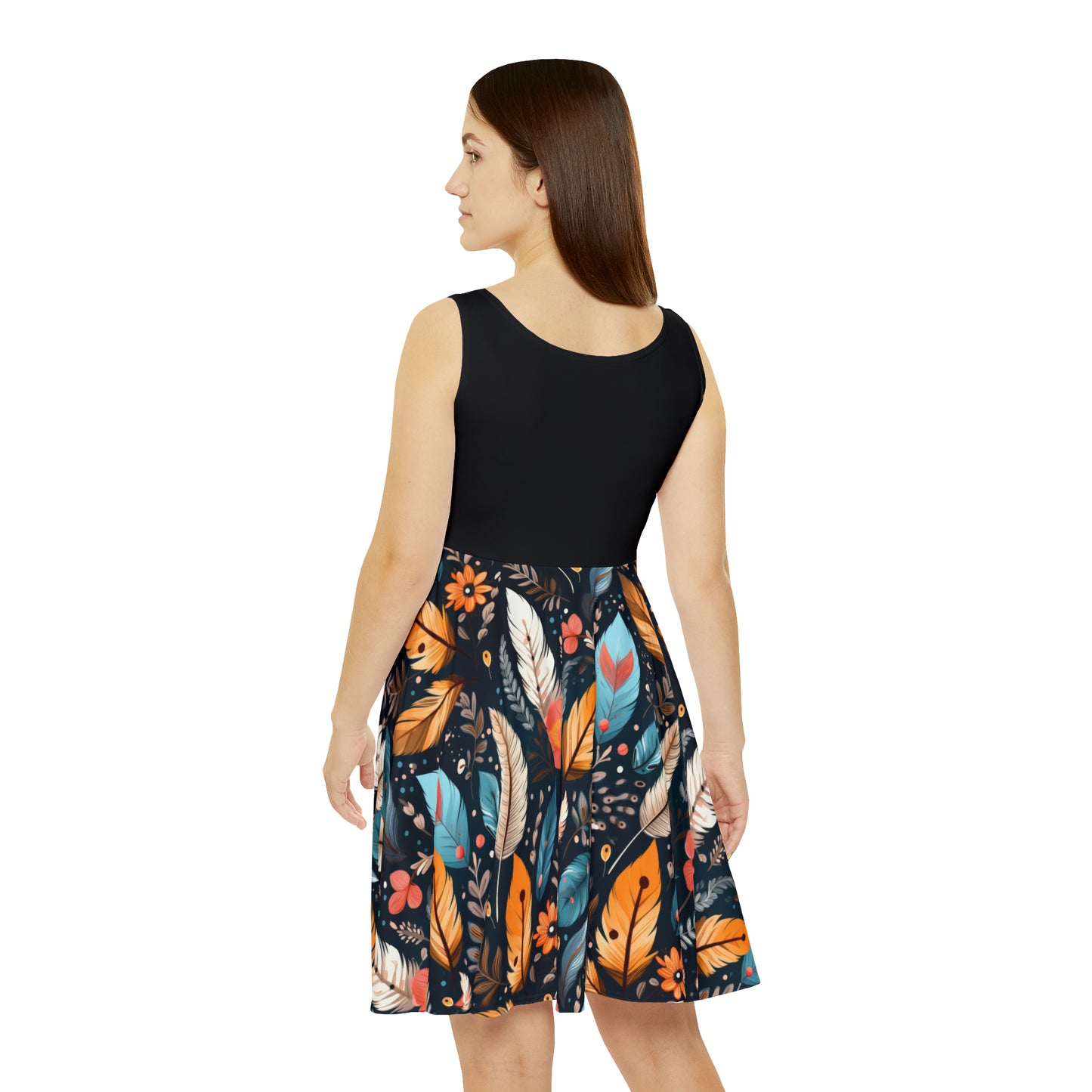 Dark Boho Feather Skater Dress