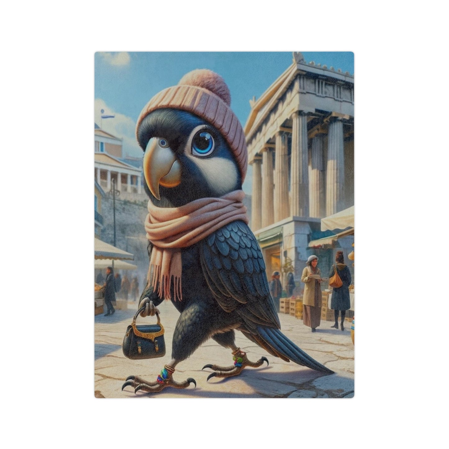 Bird Shopping in Greece Velveteen Minky Blanket