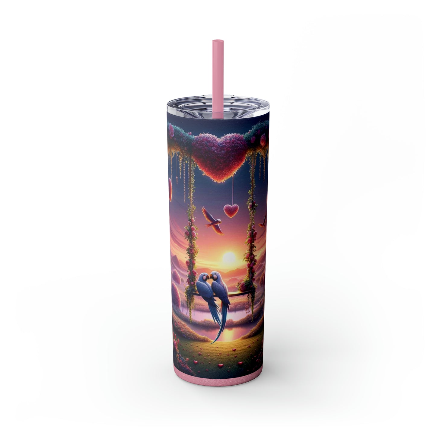 Valentine's Day Parrots Skinny Tumbler with Straw, 20oz