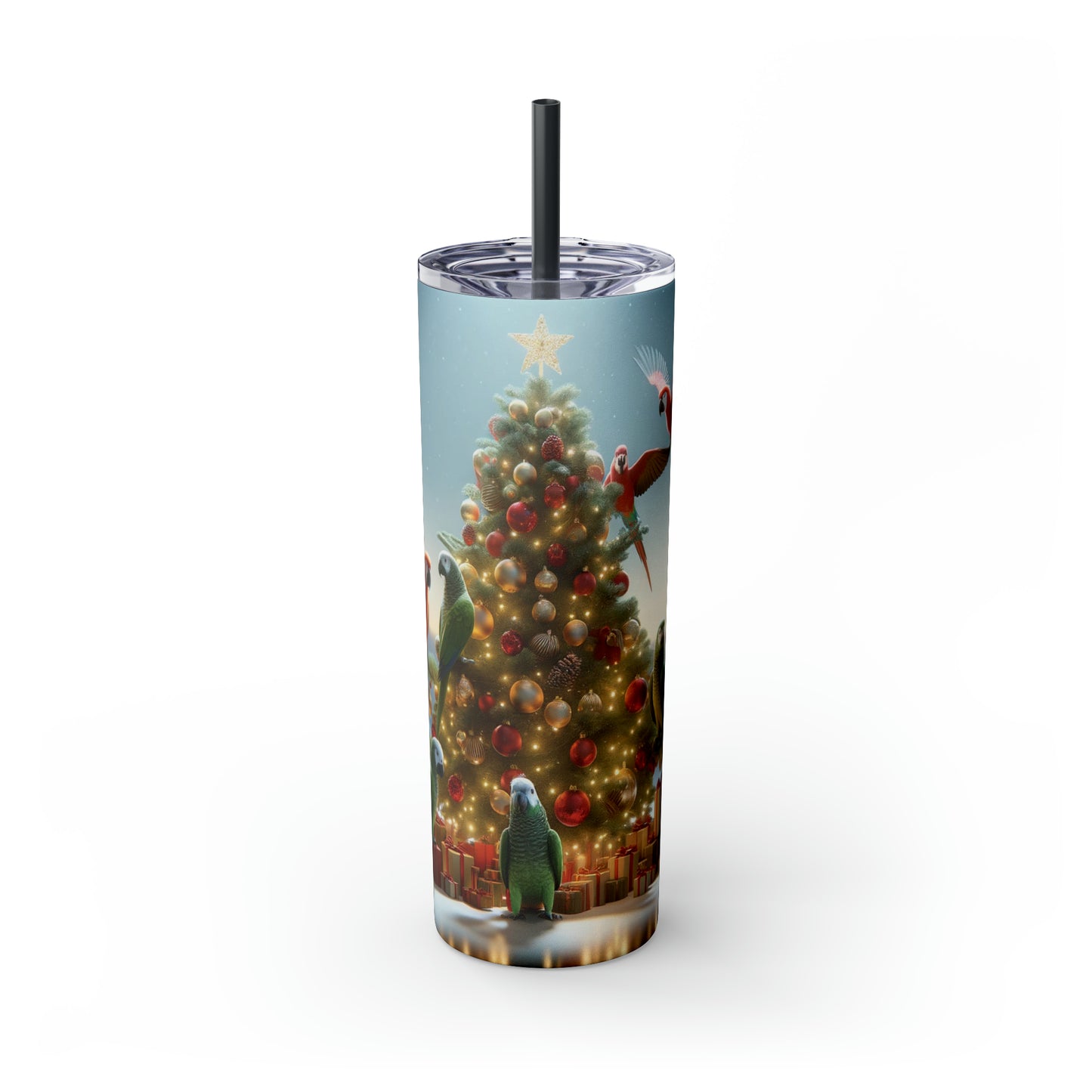 Parrot Christmas Tree Skinny Tumbler with Straw, 20oz