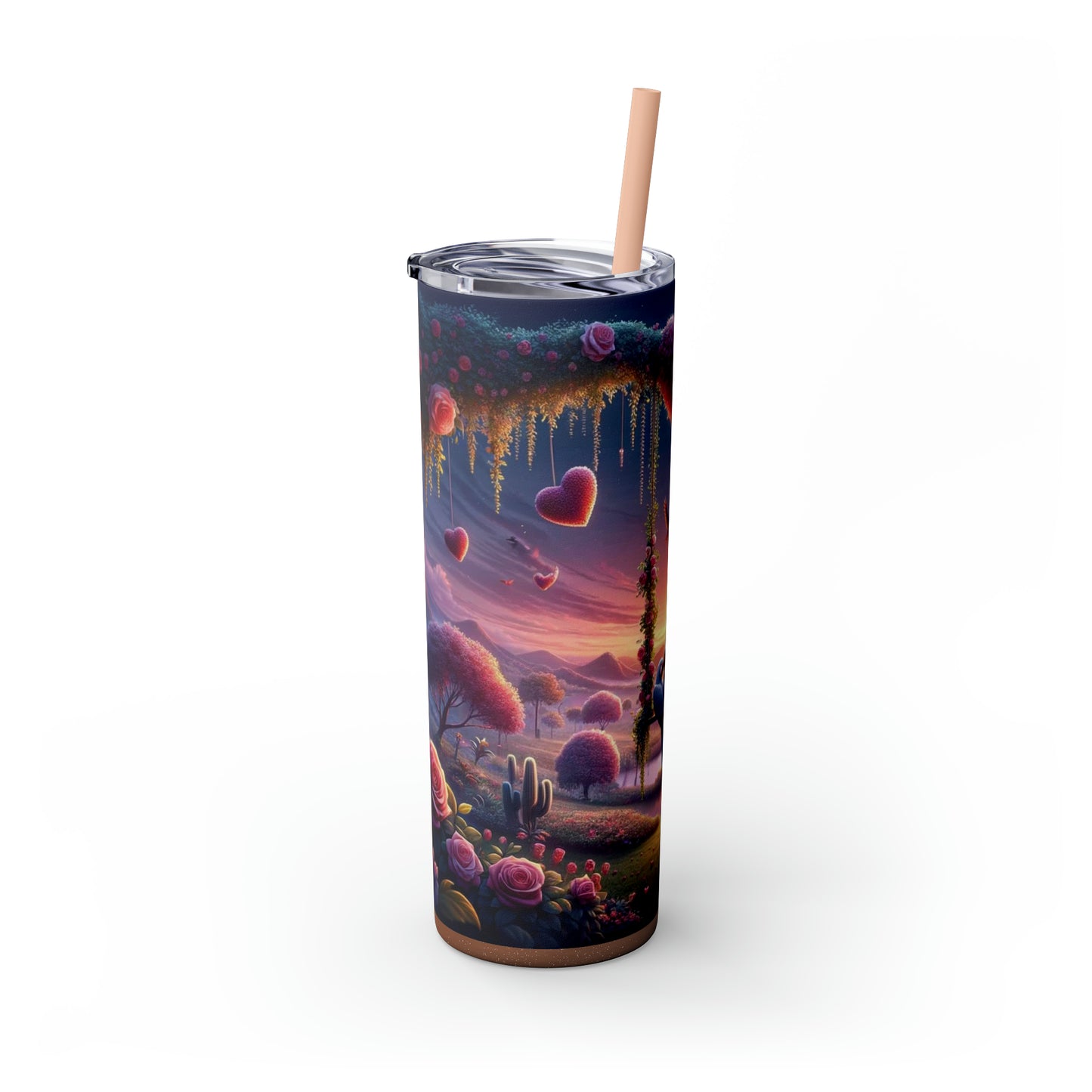 Valentine's Day Parrots Skinny Tumbler with Straw, 20oz