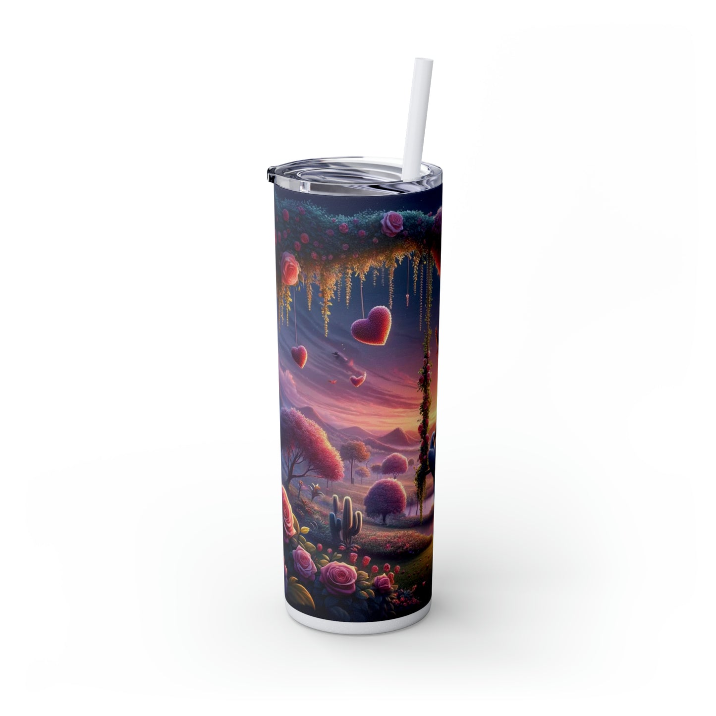 Valentine's Day Parrots Skinny Tumbler with Straw, 20oz