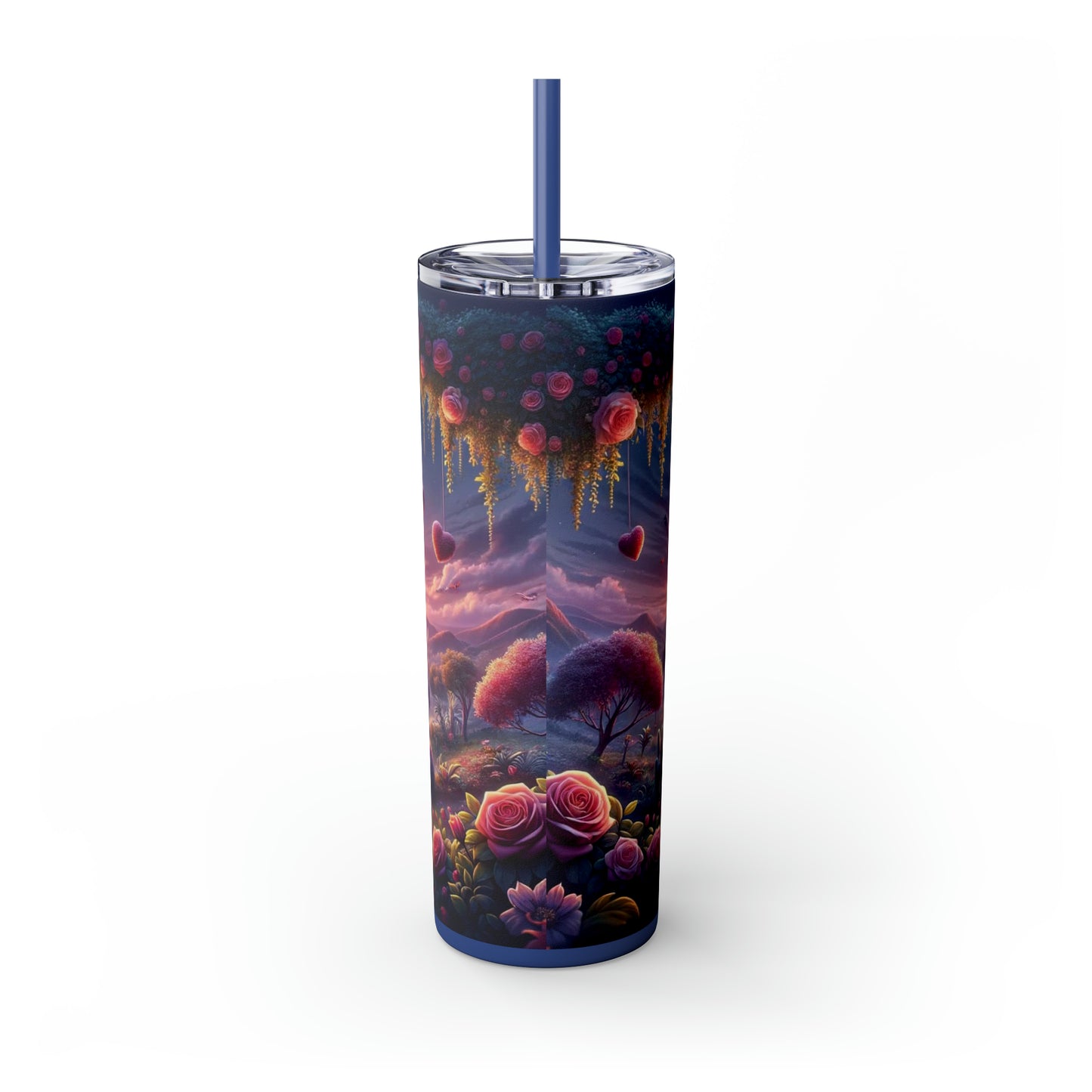 Valentine's Day Parrots Skinny Tumbler with Straw, 20oz