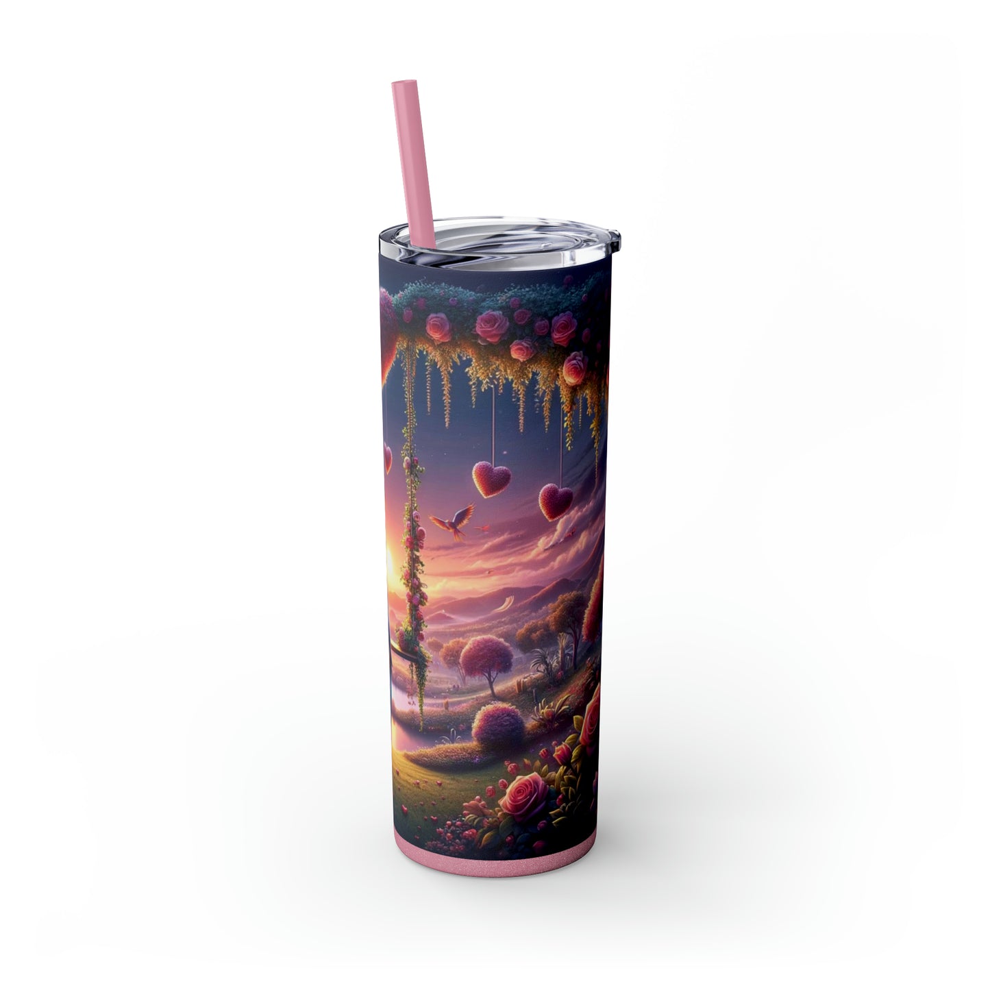 Valentine's Day Parrots Skinny Tumbler with Straw, 20oz