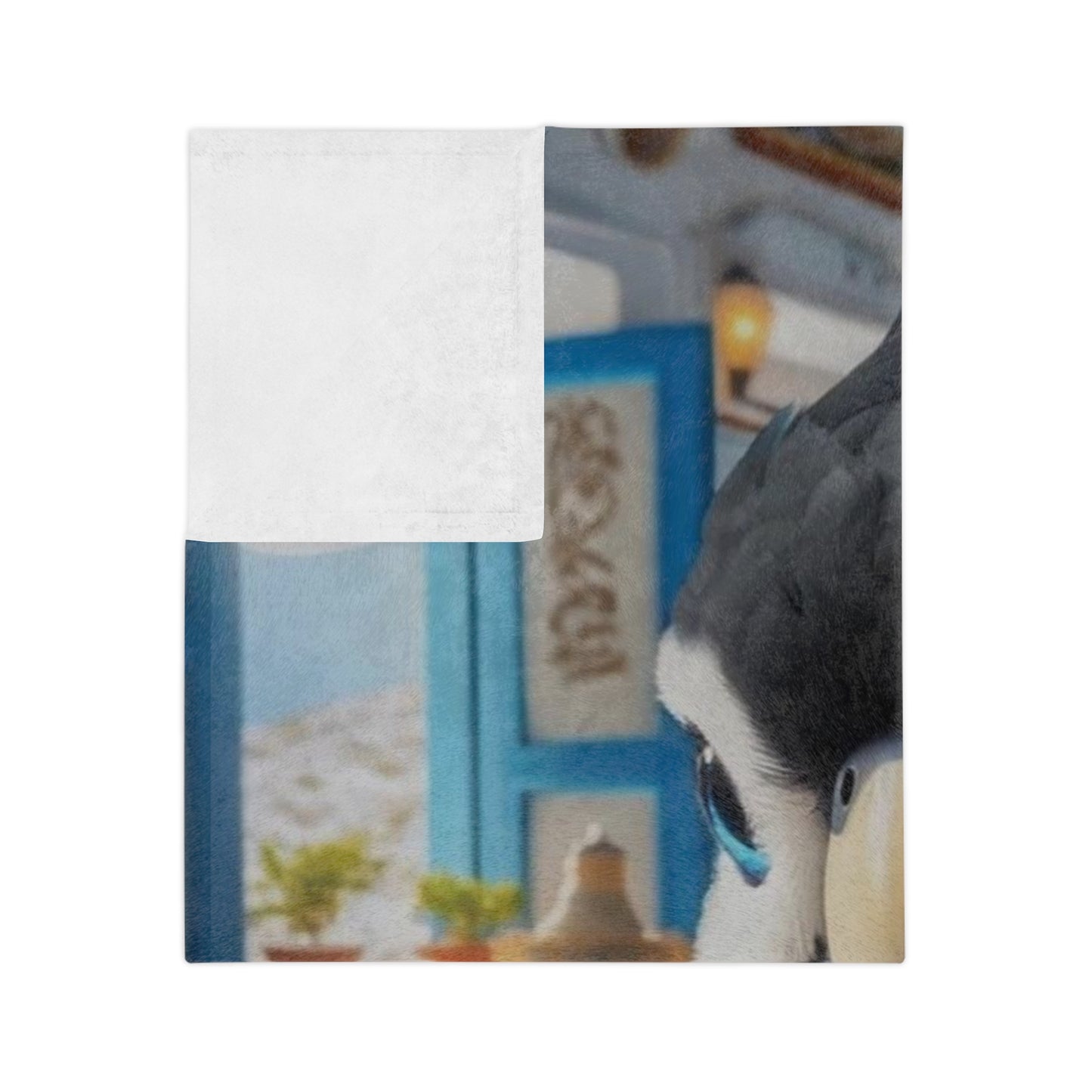 Bird Having Coffee in Greece Velveteen Minky Blanket