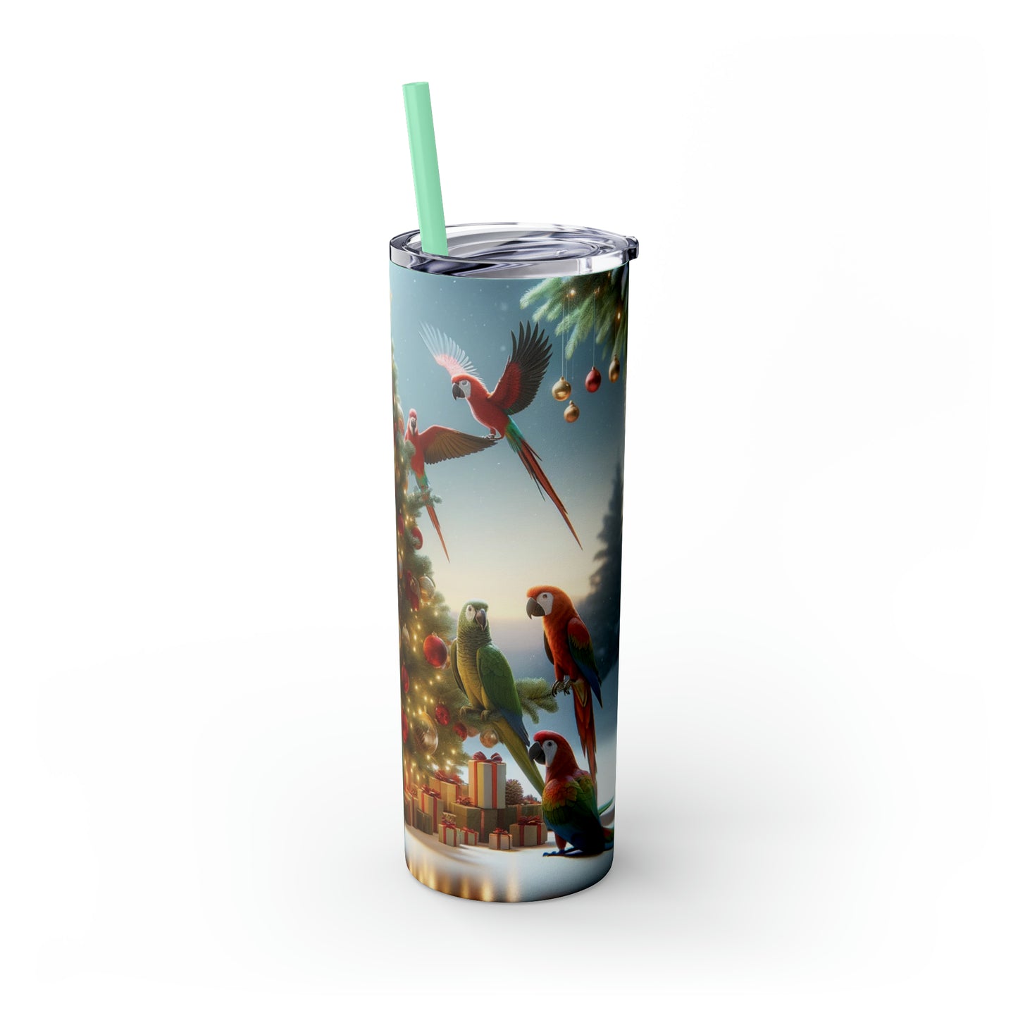 Parrot Christmas Tree Skinny Tumbler with Straw, 20oz