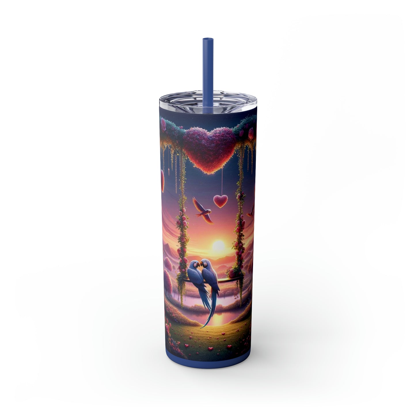 Valentine's Day Parrots Skinny Tumbler with Straw, 20oz