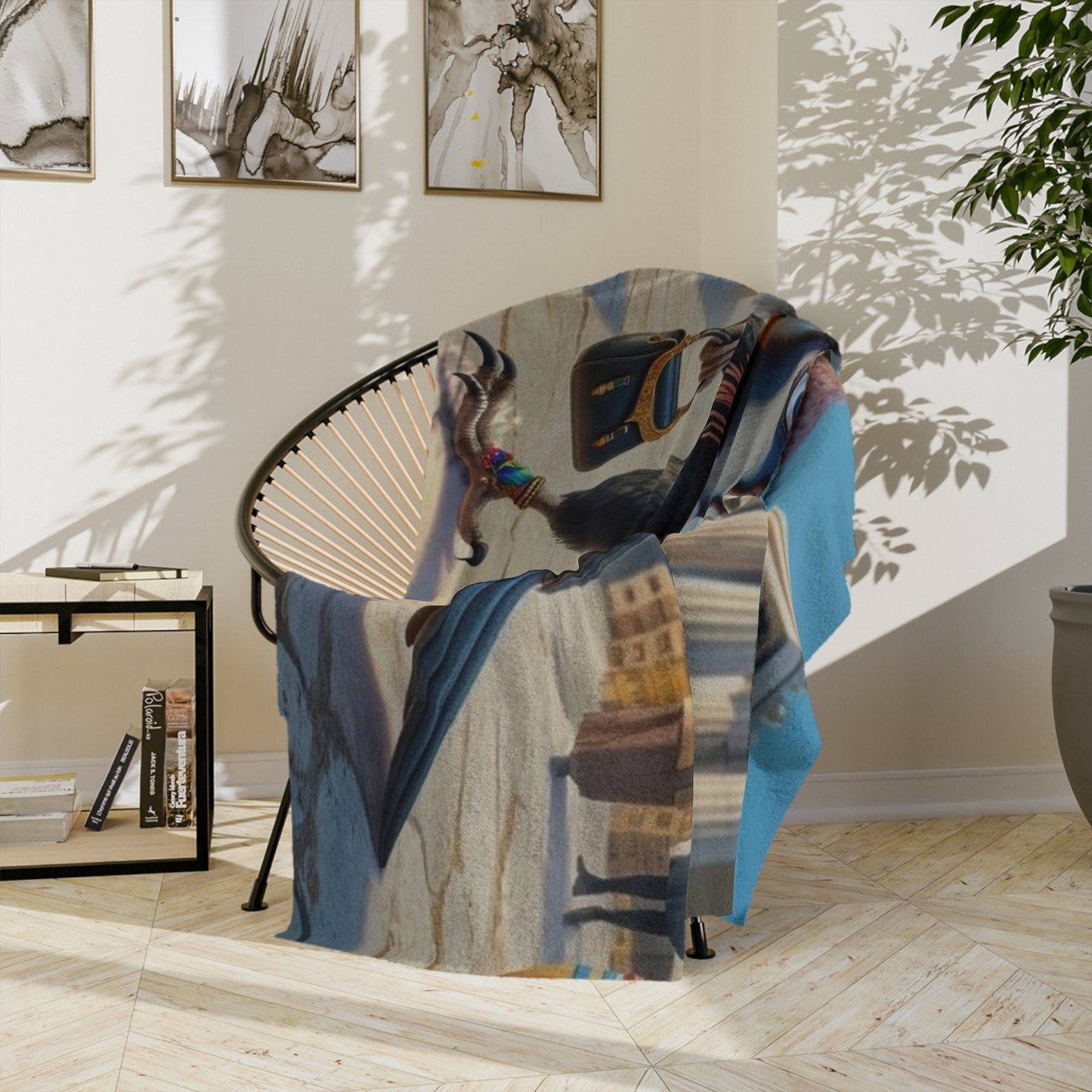 Bird Shopping in Greece Velveteen Minky Blanket