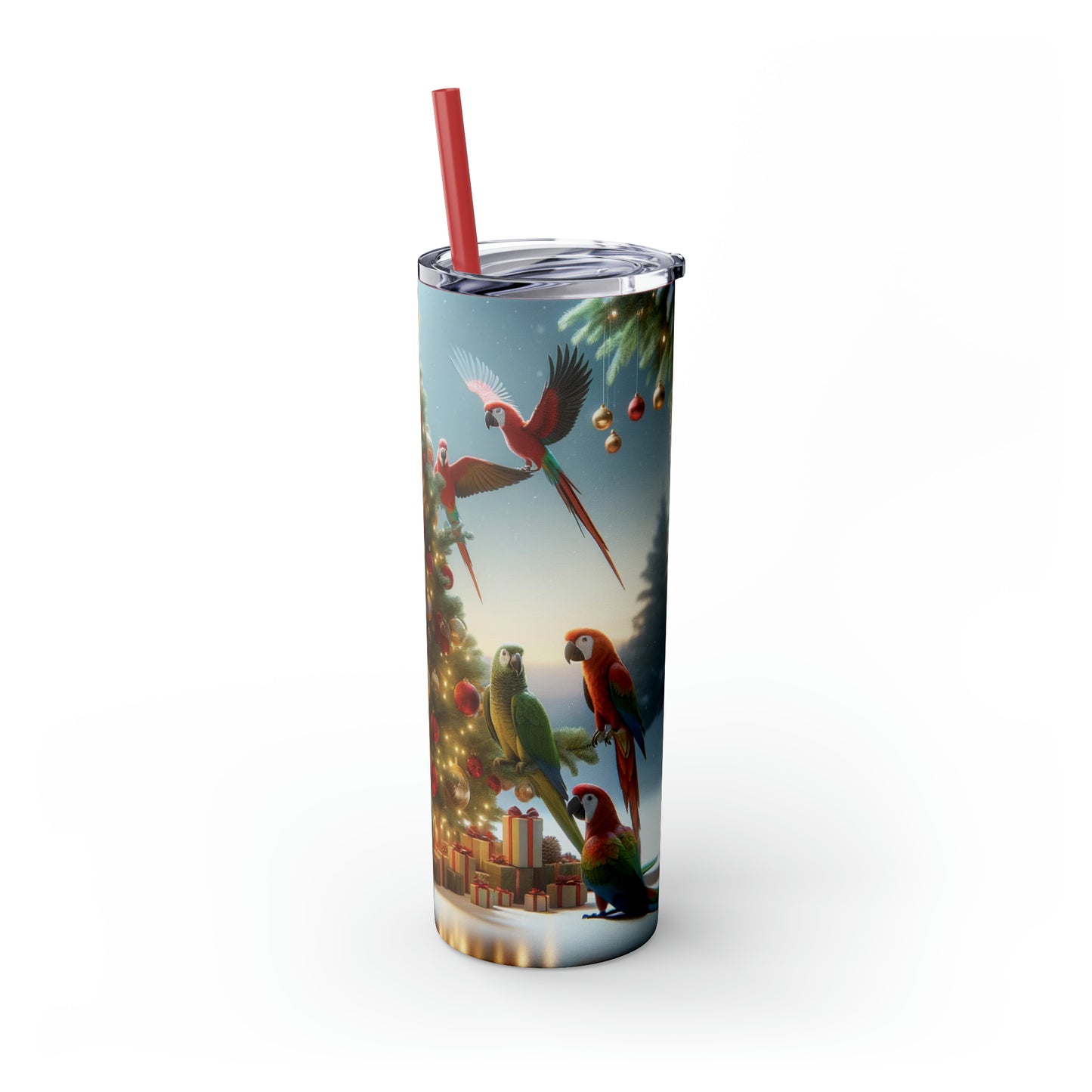 Parrot Christmas Tree Skinny Tumbler with Straw, 20oz