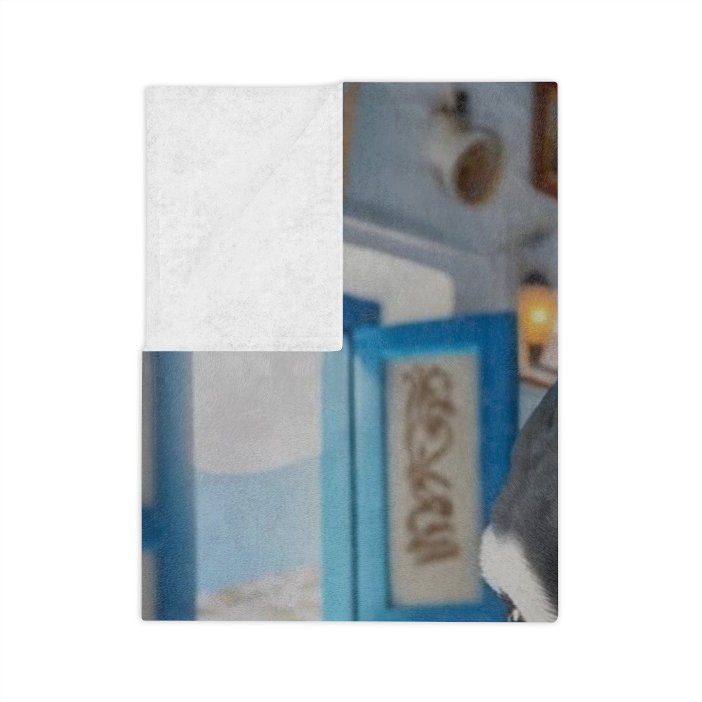Bird Having Coffee in Greece Velveteen Minky Blanket