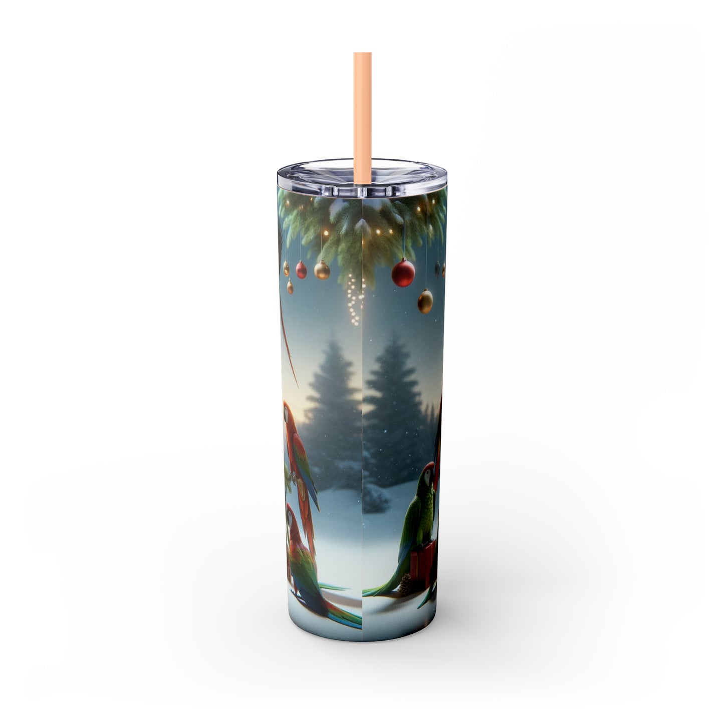 Parrot Christmas Tree Skinny Tumbler with Straw, 20oz