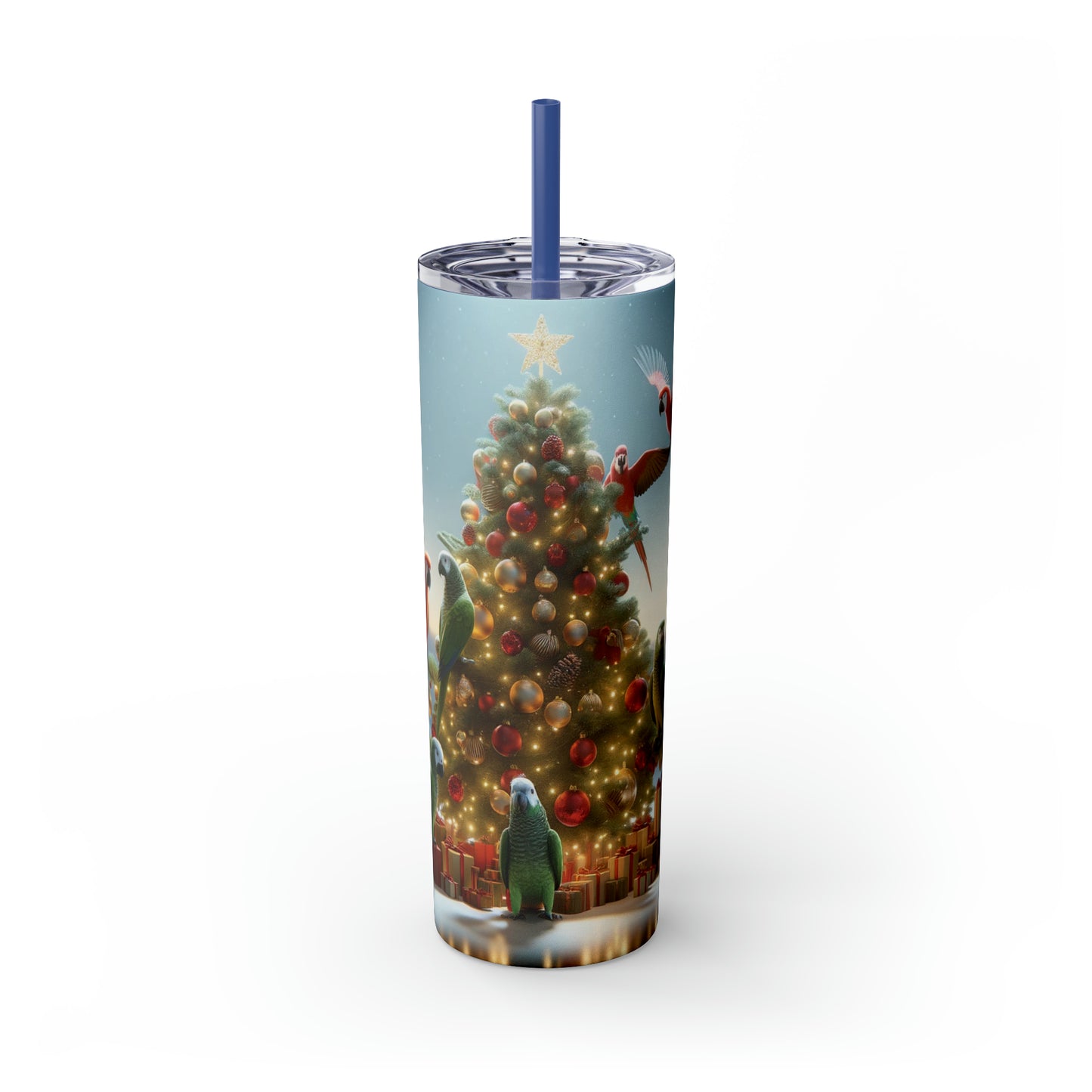 Parrot Christmas Tree Skinny Tumbler with Straw, 20oz