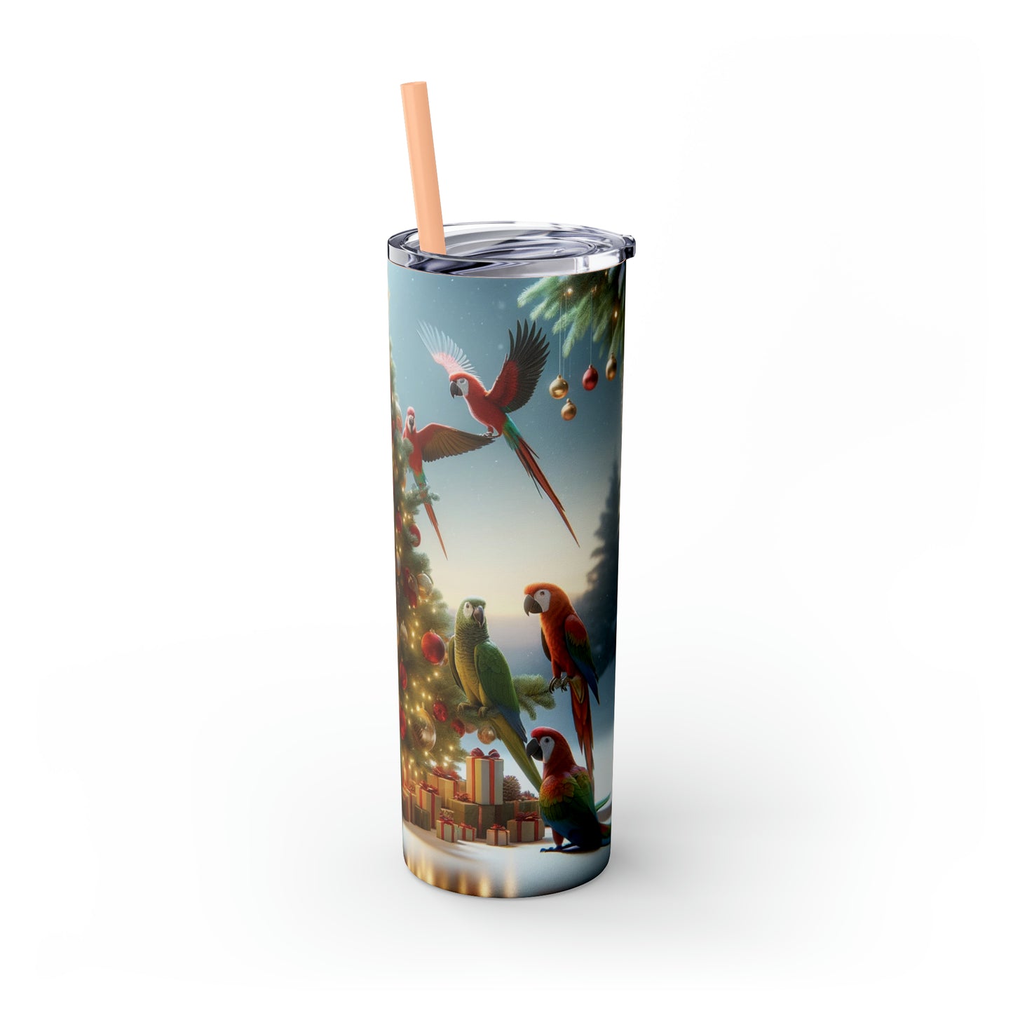 Parrot Christmas Tree Skinny Tumbler with Straw, 20oz