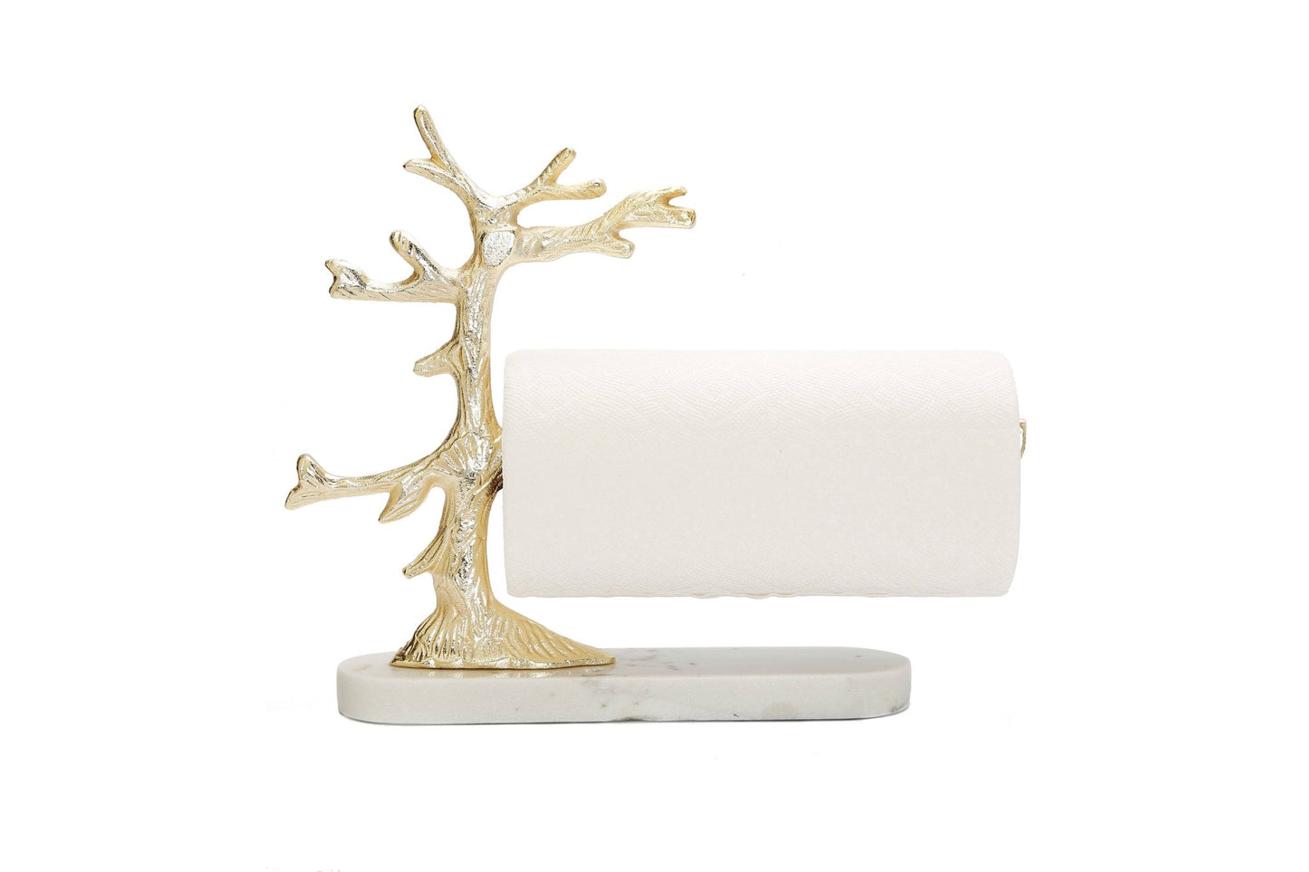 Gold Tree Design Paper Towel Holder On Marble Base - The Aegean Aviary