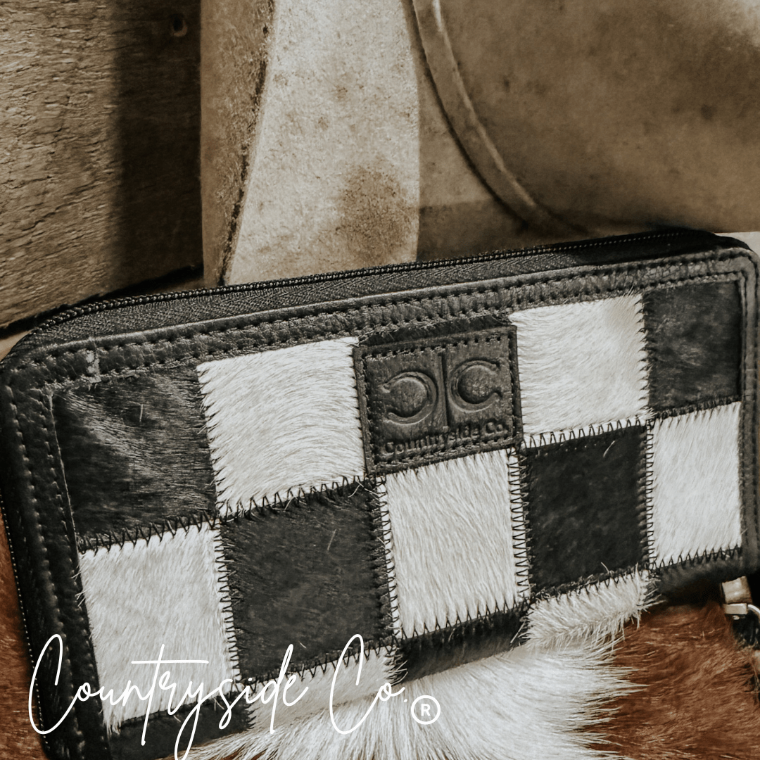 Checkered Cowhide Womens Wallet Wristlet Trendy - The Aegean Aviary
