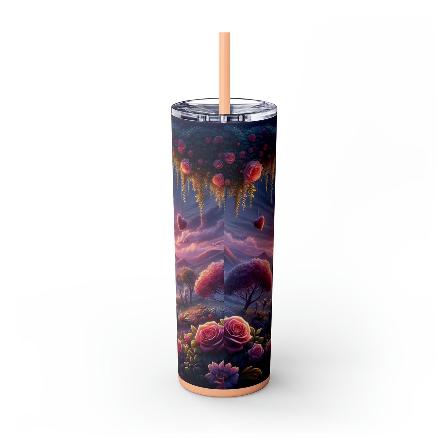 Valentine's Day Parrots Skinny Tumbler with Straw, 20oz