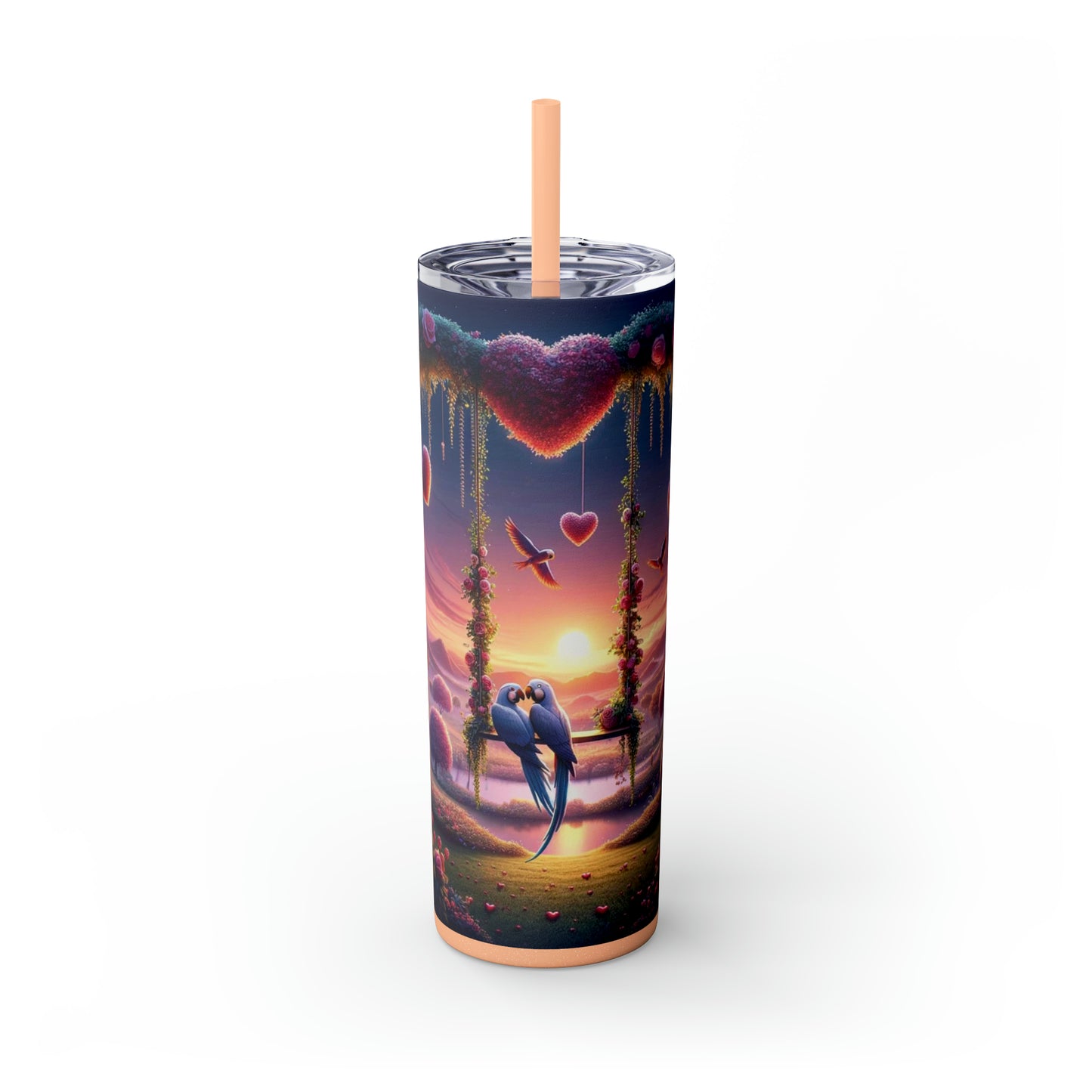 Valentine's Day Parrots Skinny Tumbler with Straw, 20oz