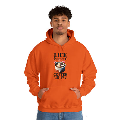 Life Happens, Coffee Helps Unisex Heavy Blend™ Hooded Sweatshirt