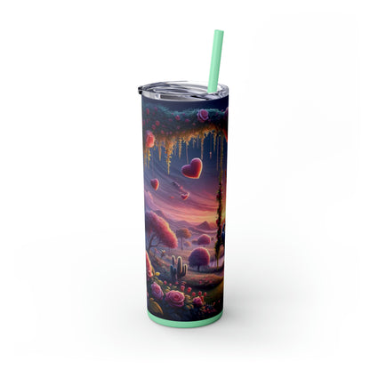 Valentine's Day Parrots Skinny Tumbler with Straw, 20oz