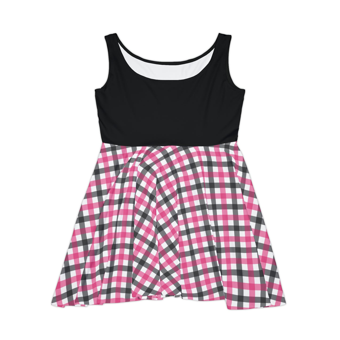White, Pink and Black Plaid Skater Dress