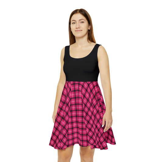 Pink and Black Plaid Skater Dress