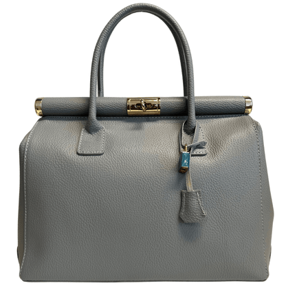 Italian Leather Structured Handbag with Shoulder Strap - The Aegean Aviary