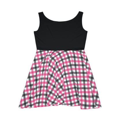 White, Pink and Black Plaid Skater Dress