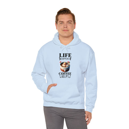 Life Happens, Coffee Helps Unisex Heavy Blend™ Hooded Sweatshirt