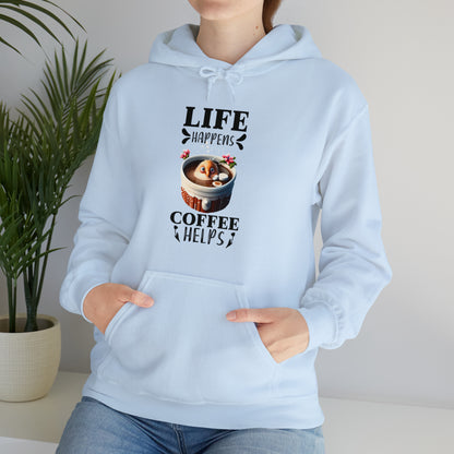 Life Happens, Coffee Helps Unisex Heavy Blend™ Hooded Sweatshirt