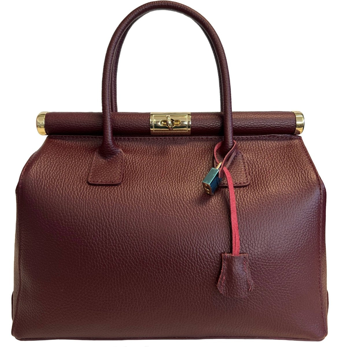 Italian Leather Structured Handbag with Shoulder Strap - The Aegean Aviary