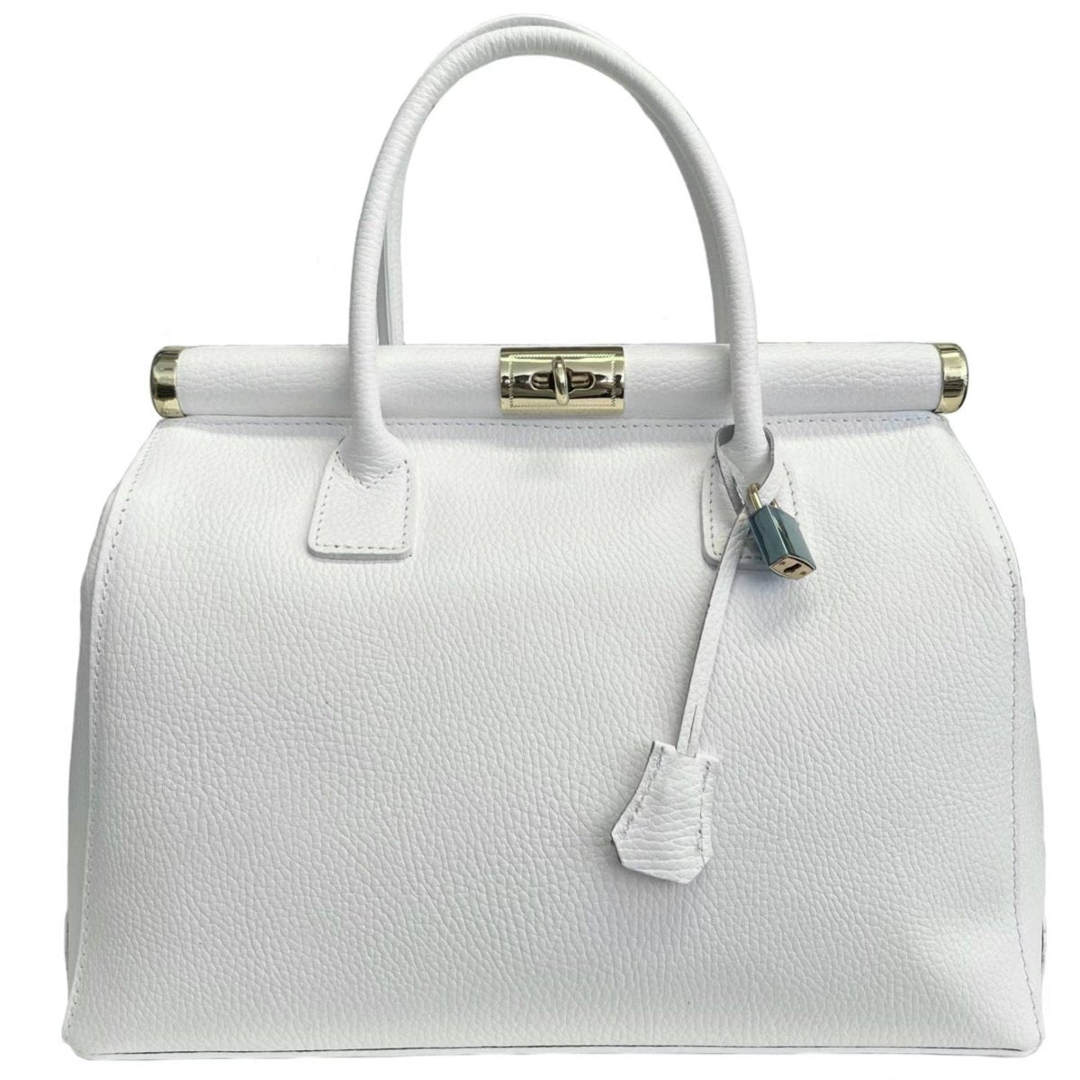 Italian Leather Structured Handbag with Shoulder Strap - The Aegean Aviary