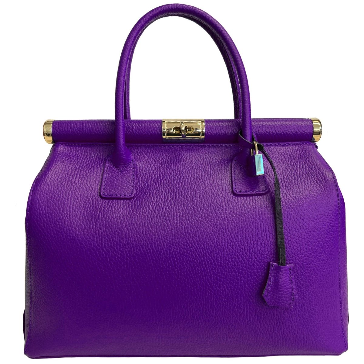 Italian Leather Structured Handbag with Shoulder Strap - The Aegean Aviary