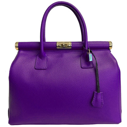 Italian Leather Structured Handbag with Shoulder Strap - The Aegean Aviary