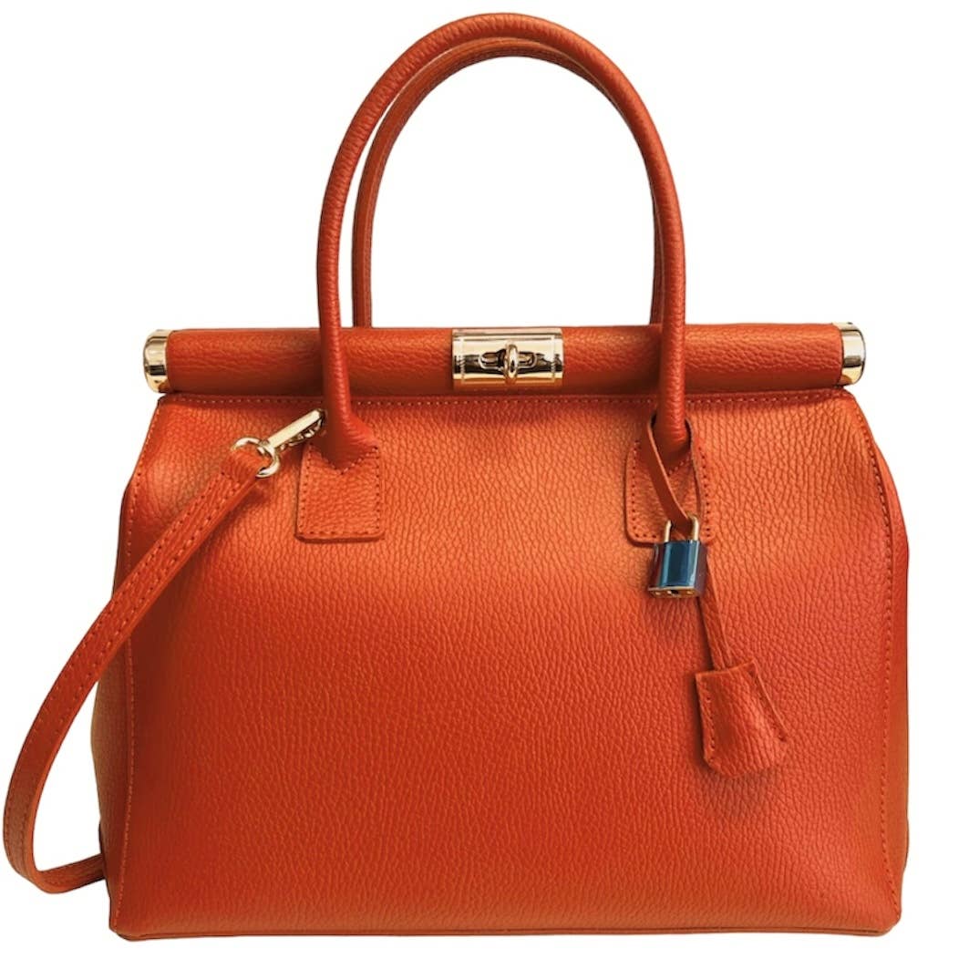 Italian Leather Structured Handbag with Shoulder Strap - The Aegean Aviary